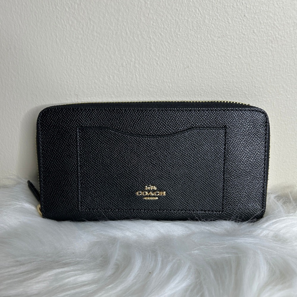 Coach Accordion Zip Wallet Black Crossgrain Leather F54007 NEW - Picture 1 of 6